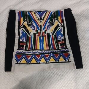 Zara W&B Collection Aztec Embroidered‎ Mini Skirt Size LARGE Boho Festival